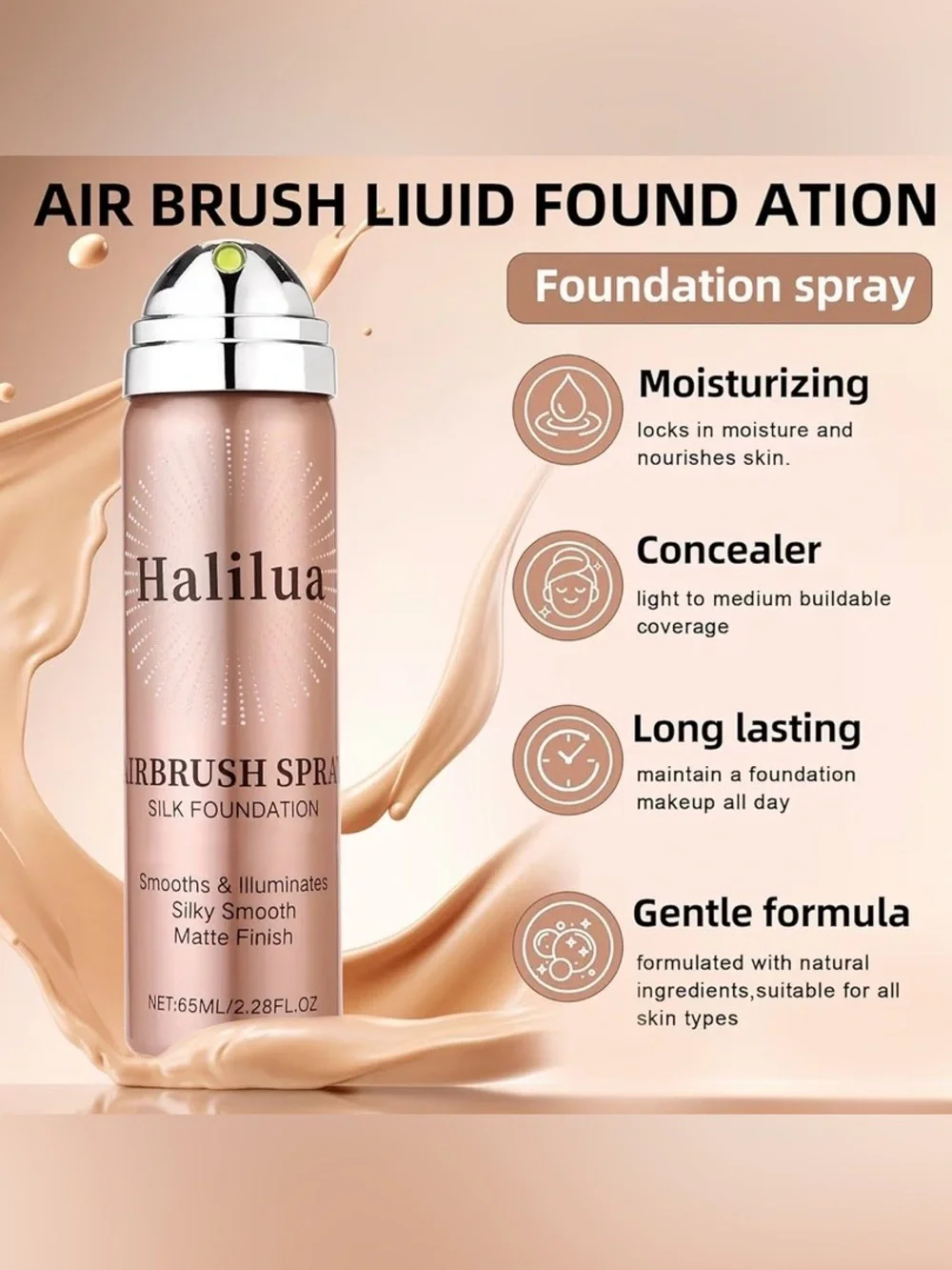 Airbrush Foundation Spray w/Brush - Full Coverage Magic Minerals Airbrush. NIB